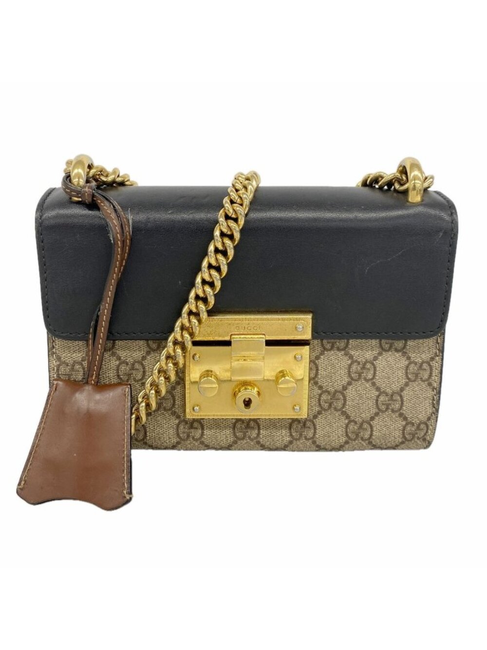 Gucci Shoulder Bag GG Supreme Black Brown Gold